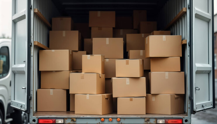 Lieferwagen mit Kartons zum Versand.